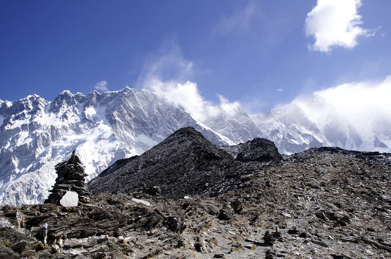 远处黑色的山尖就是chhukhung峰